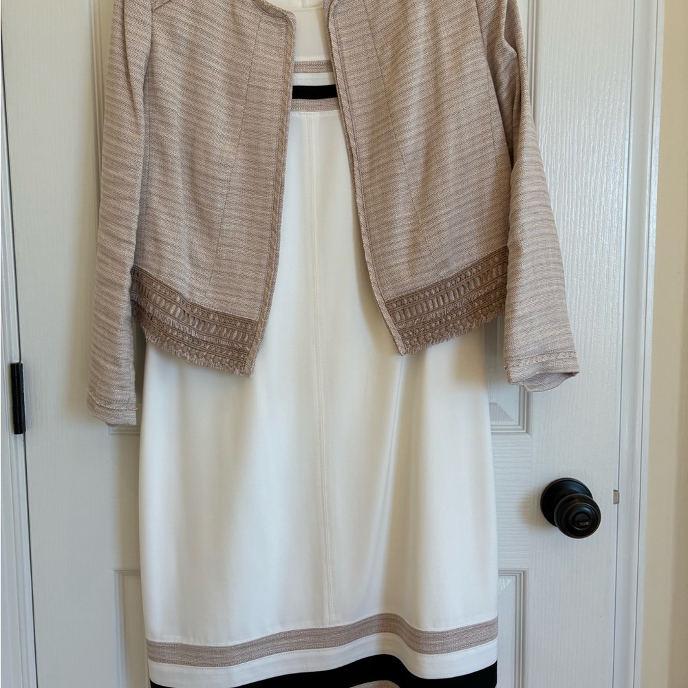 White House Black Market Cream and Black Sheath Mini Dress W/Tweed Suit Jacket